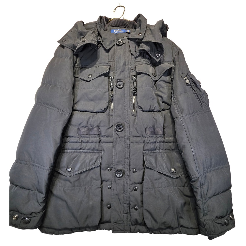 Polo Ralph Lauren Mens Down Filled Hooded Parka Jacket Black Size M Utility